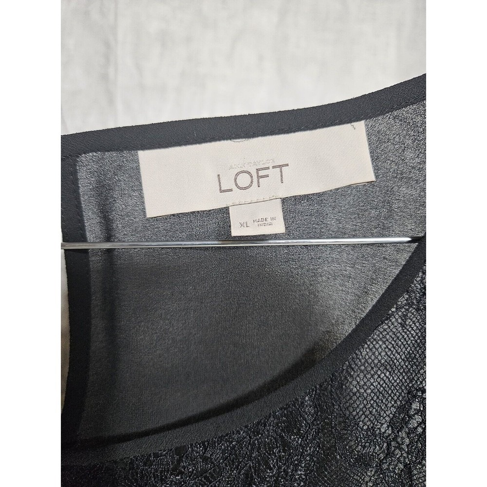 Ann Taylor Loft Womens XL Black Lace Yoke Chiffon Long Sleeve Blouse Top 313965 - Picture 3 of 11